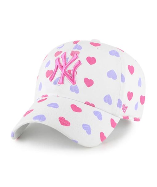 New York Yankees YOUTH Girls 47 Brand Jamboree White Pink Clean Up Adjustable Hat