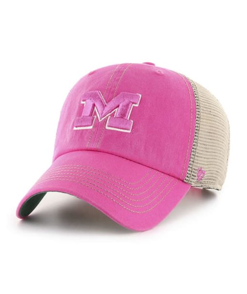 Michigan Wolverines Women's 47 Brand Pink Trawler Clean Up Khaki Mesh Snapback Hat