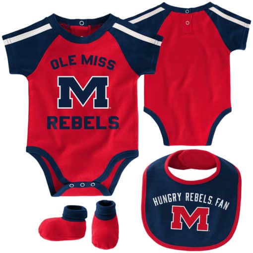 Mississippi Ole Miss Rebels Red Navy 3 Piece Creeper Set