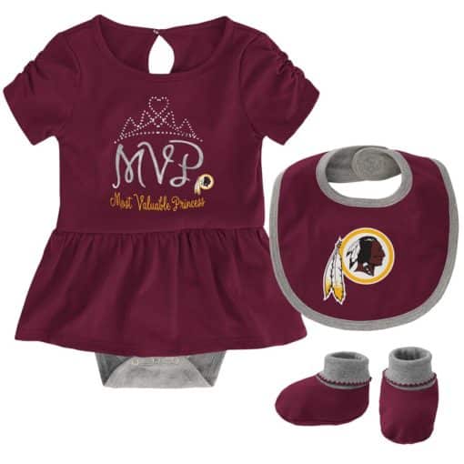 Washington Redskins Baby Girls Burgundy MVP Princess 3 Piece Creeper Set