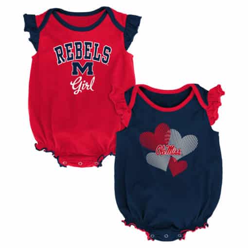 Mississippi Ole Miss Rebels Baby Girl 2 Pack Onesie Creeper Set