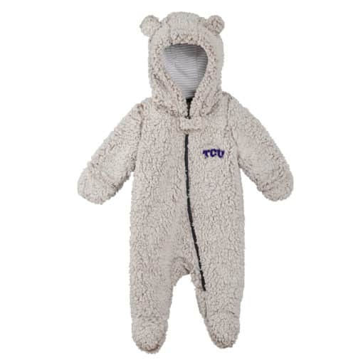 TCU Horned Frogs Gray Sherpa Hooded Teddy Full Zip Sleep & Play Coverall