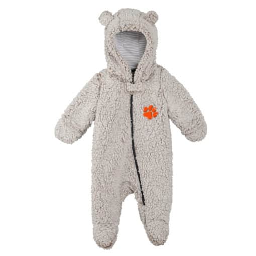 Clemson Tigers Baby Gray Sherpa Hooded Teddy Full Zip Sleep & Play Coverall