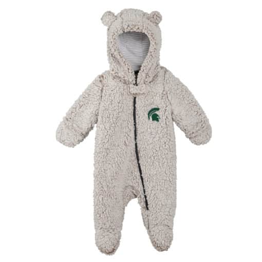 Michigan State Spartans Baby Gray Sherpa Hooded Full Zip Sleep & Play Coverall