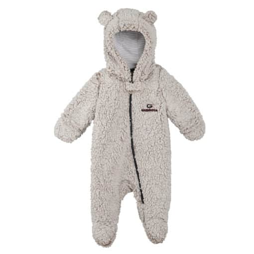 Georgia Bulldogs Baby Gray Sherpa Hooded Teddy Full Zip Sleep & Play Coverall