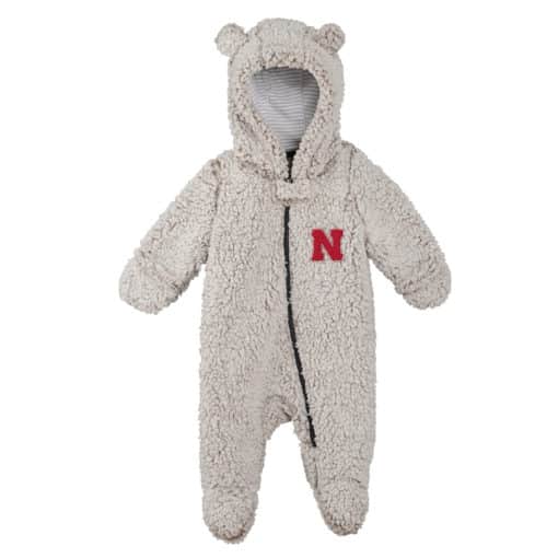 Nebraska Cornhuskers Gray Sherpa Hooded Teddy Full Zip Sleep & Play Coverall