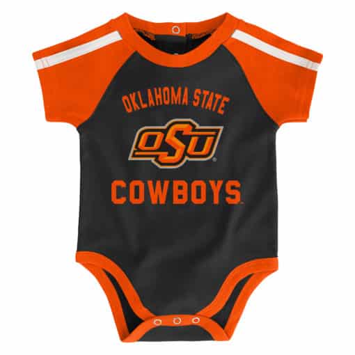 Oklahoma State Cowboys Baby Black Orange 3 Piece Creeper Set - Image 5