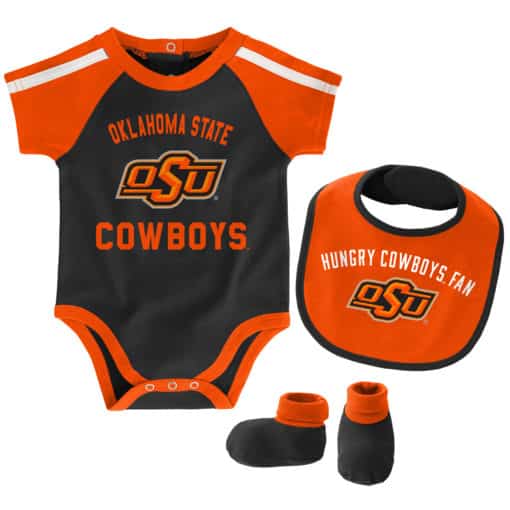 Oklahoma State Cowboys Baby Black Orange 3 Piece Creeper Set - Image 6