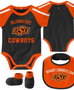 Oklahoma State Cowboys Baby Black Orange 3 Piece Creeper Set