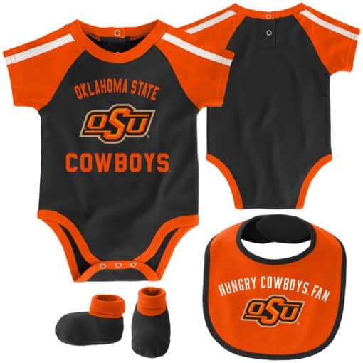 Oklahoma State Cowboys Baby Black Orange 3 Piece Creeper Set