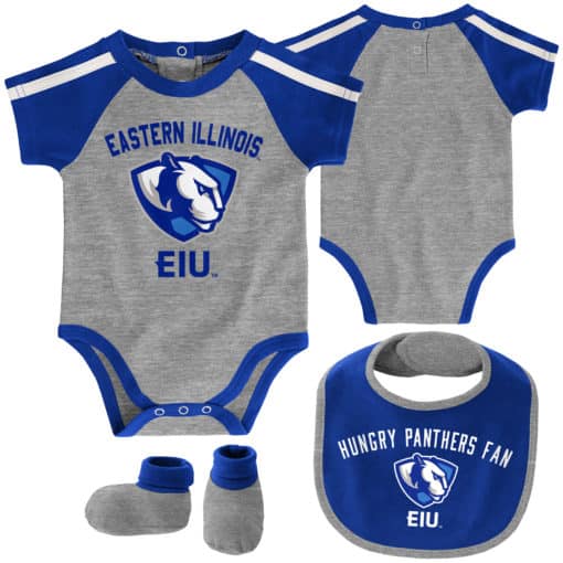 Eastern Illinois EIU Panthers Baby Gray 3 Piece Creeper Set