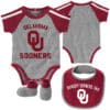 Oklahoma Sooners Baby Gray 3 Piece Creeper Set