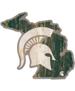 Michigan State Spartans Green White Michigan Shape Wood Sign