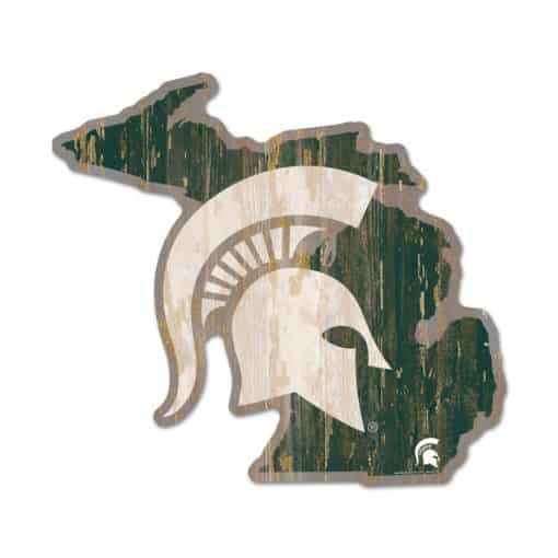 Michigan State Spartans Green White Michigan Shape Wood Sign