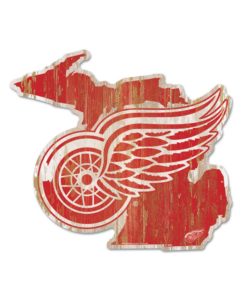 Detroit Red Wings Red Michigan Shape Wood Sign