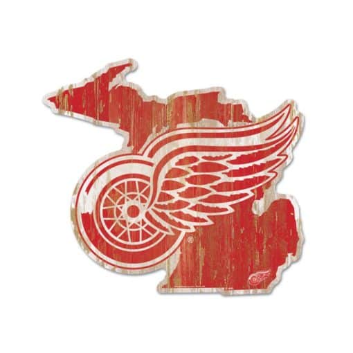 Detroit Red Wings Red Michigan Shape Wood Sign