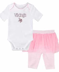 Minnesota Vikings Baby Girls White Pink Creeper Tutu Leggings 2 Piece Set