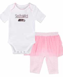 Seattle Seahawks Baby Girls White Pink Creeper Tutu Leggings 2 Piece Set