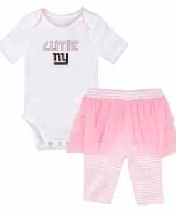 New York Giants Baby Girls Cutie White Pink Creeper Tutu Leggings 2 Piece Set