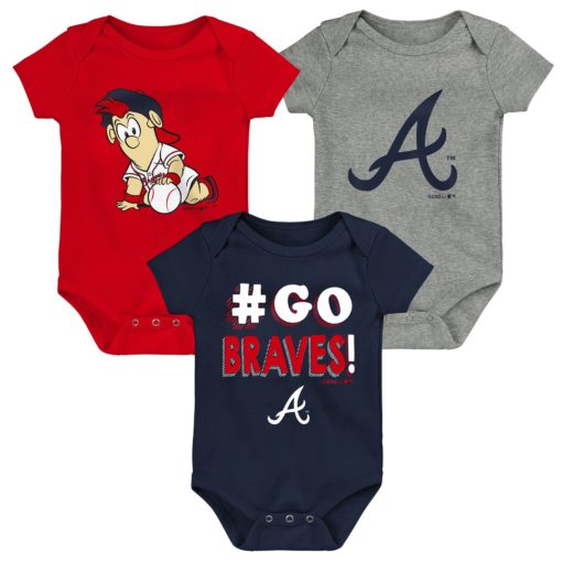 Atlanta Braves Baby 3 Pack Onesie Creeper Set