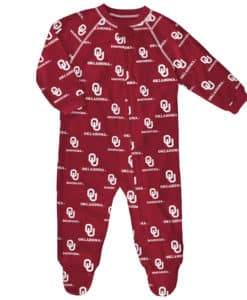 Oklahoma Sooners Baby Red Raglan Zip Up Sleeper Coverall