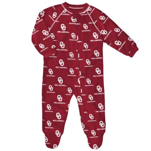 Oklahoma Sooners Baby Red Raglan Zip Up Sleeper Coverall