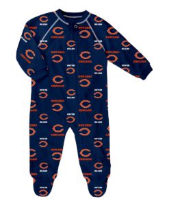 Chicago Bears Baby Navy Raglan Zip Up Sleeper Coverall