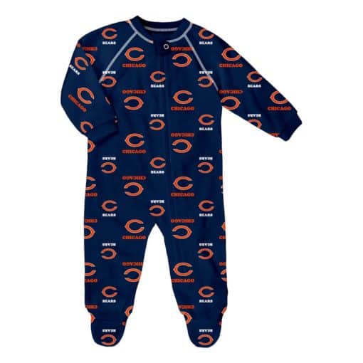 Chicago Bears Baby Navy Raglan Zip Up Sleeper Coverall