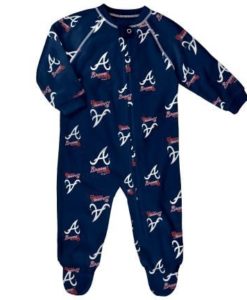 Atlanta Braves Baby Navy Raglan Zip Up Sleeper Coverall