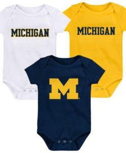 Michigan Wolverines Baby 3 Pack Navy White Yellow Onesie Creeper Set