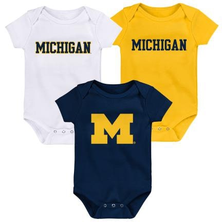 Michigan Wolverines Baby 3 Pack Navy White Yellow Onesie Creeper Set