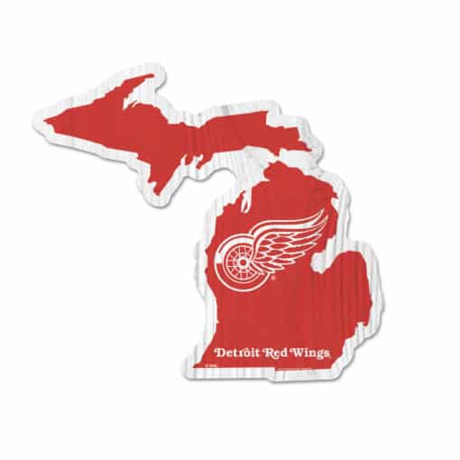 Red Wings Red Michigan Shape Wood Sign Small Logo