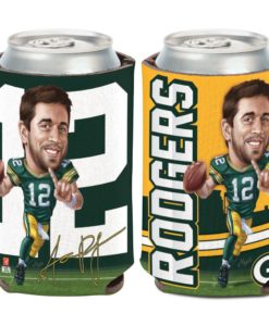 Green Bay Packers Aaron Rodgers 12 oz Green Caricature Can Cooler Holder