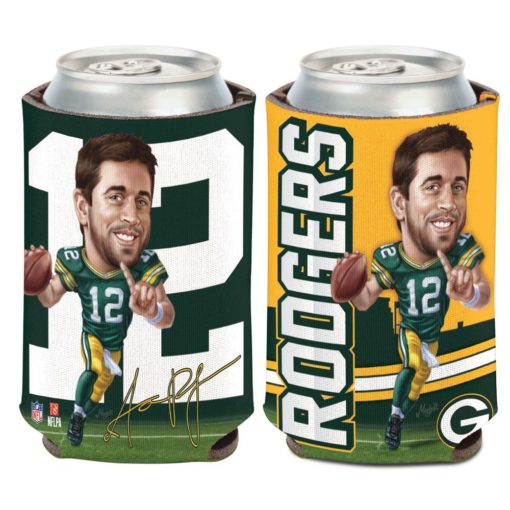 Green Bay Packers Aaron Rodgers 12 oz Green Caricature Can Cooler Holder