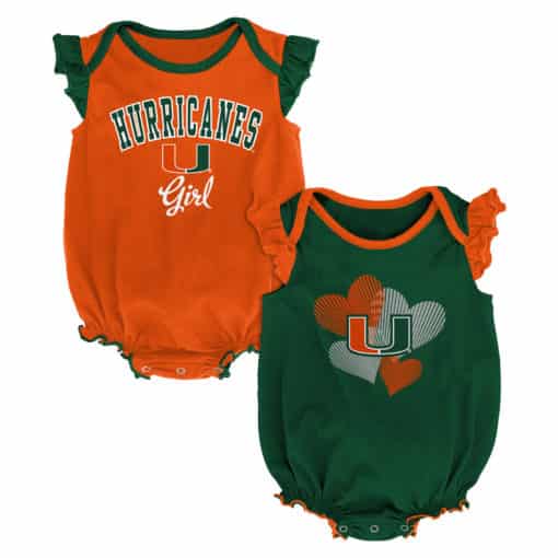 Miami Hurricanes Baby Girl 2 Pack Onesie Creeper Set