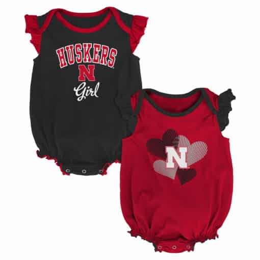 Nebraska Cornhuskers Baby Girl 2 Pack Onesie Creeper Set