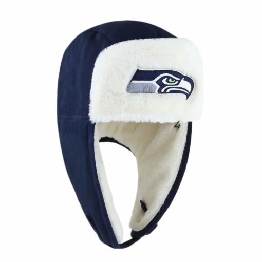 Seattle Seahawks 47 Brand Navy Trapper Knit Winter Hat - Image 5