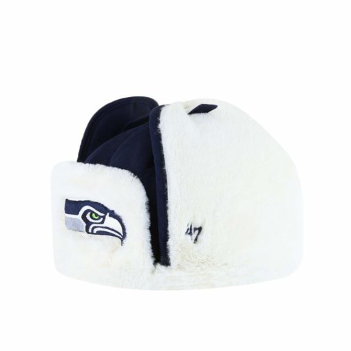 Seattle Seahawks 47 Brand Navy Trapper Knit Winter Hat - Image 2