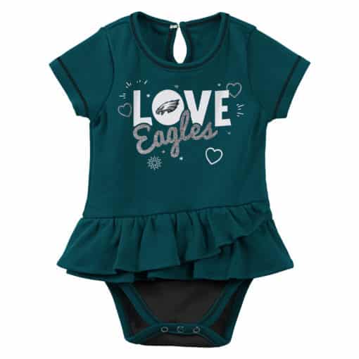 Philadelphia Eagles Baby Girls Midnight Green Love 3 Piece Creeper Set - Image 4