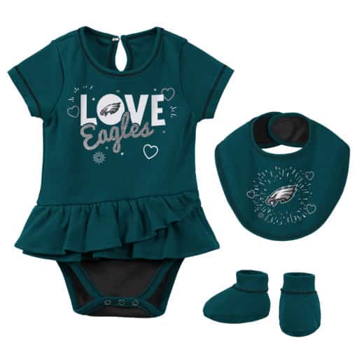 Philadelphia Eagles Baby Girls Midnight Green Love 3 Piece Creeper Set