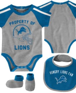 Detroit Lions Baby Gray 3 Piece Creeper Set