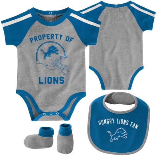 Detroit Lions Baby Gray 3 Piece Creeper Set