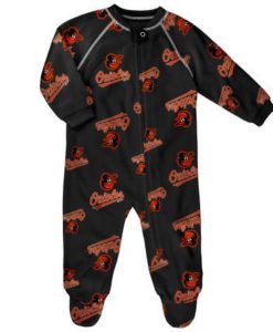 Baltimore Orioles Baby Black Raglan Zip Up Sleeper Coverall