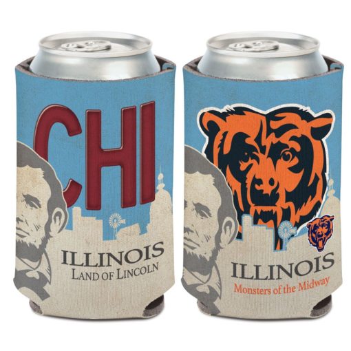 Chicago Bears 12 oz State Plate Columbia Blue Can Cooler Holder