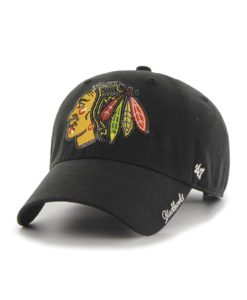 Chicago Blackhawks Women's 47 Brand Sparkle Black Clean Up Adjustable Hat