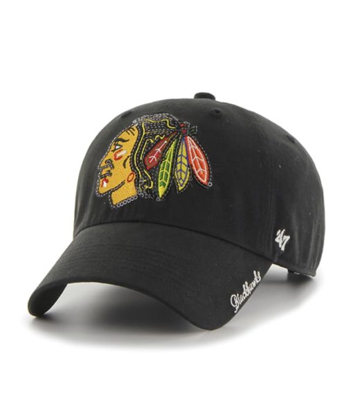 Chicago Blackhawks Women's 47 Brand Sparkle Black Clean Up Adjustable Hat
