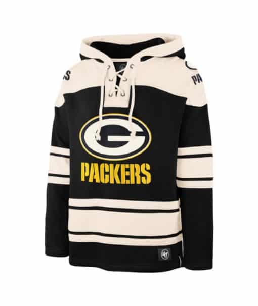 Green Bay Packers Men's 47 Brand Black Pullover Jersey Hoodie