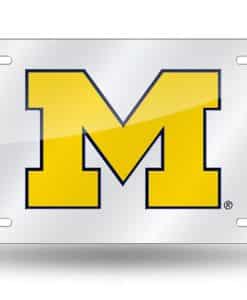 Michigan Wolverines Silver Laser Cut License Plate
