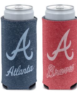 Atlanta Braves 12 oz Heather Navy Red Slim Can Cooler Holder