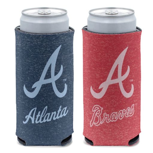 Atlanta Braves 12 oz Heather Navy Red Slim Can Cooler Holder